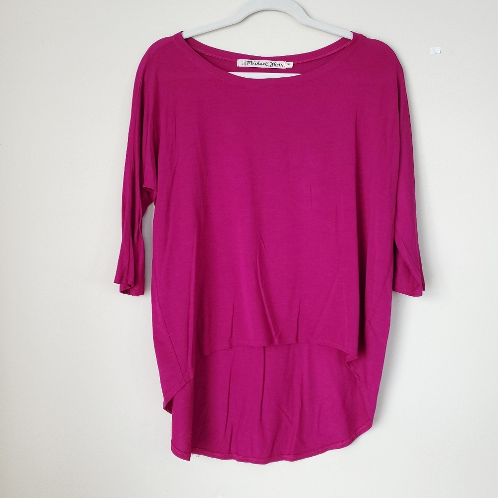 Michael Stars Women's 3/4 Sleeve Shirt High Low Purple Top One Size